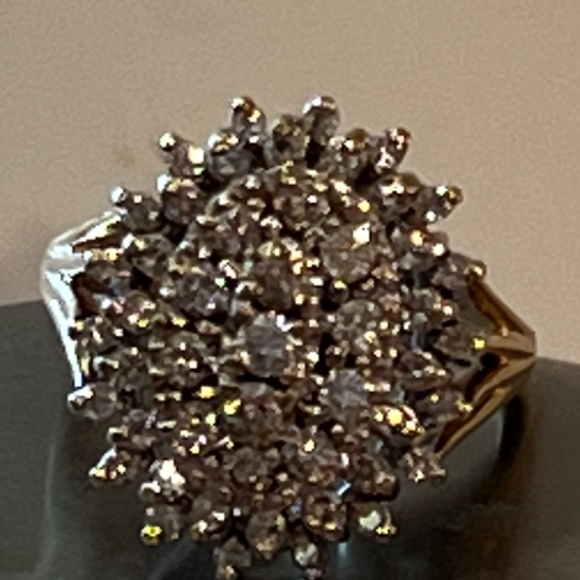 14K Y/Gold 50 Diamond 1.50 CT TDW Cluster Ring - Picture 3 of 12